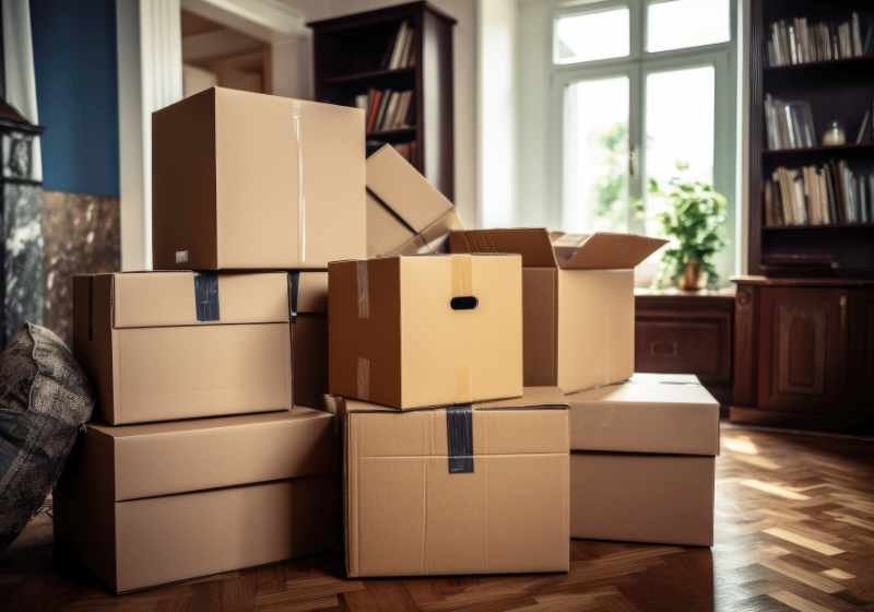 Zwansräumung Kartons auf dem Boden